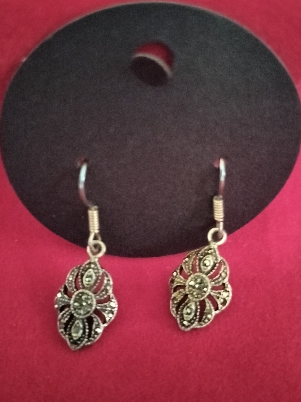 Vintage-Inspired Marcasite Dangle Drop Hook Earrings